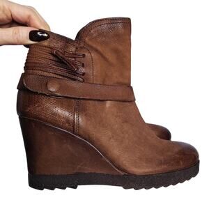 Miz Mooz Naya Wedge Ankle Boots 39 US 8.5/9 Leather Brown Boho Steampunk Comfort